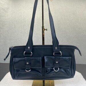 Fossil Black Leather Handbag Purse Shoulder Bag 75082,Zipper,Pockets